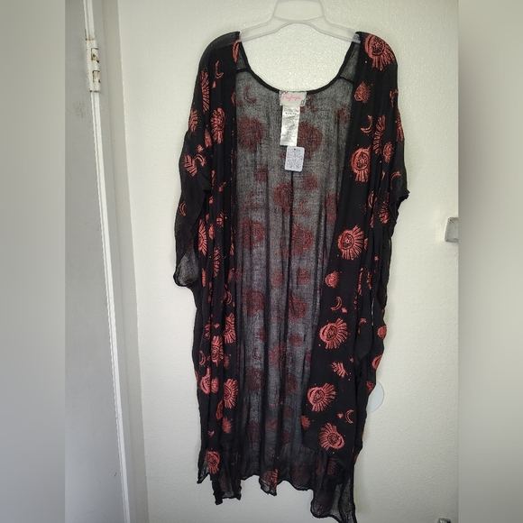Free People Black and Rose Gold Mesh Light of the Moon Printed Kimono One Size - Picture 10 of 12